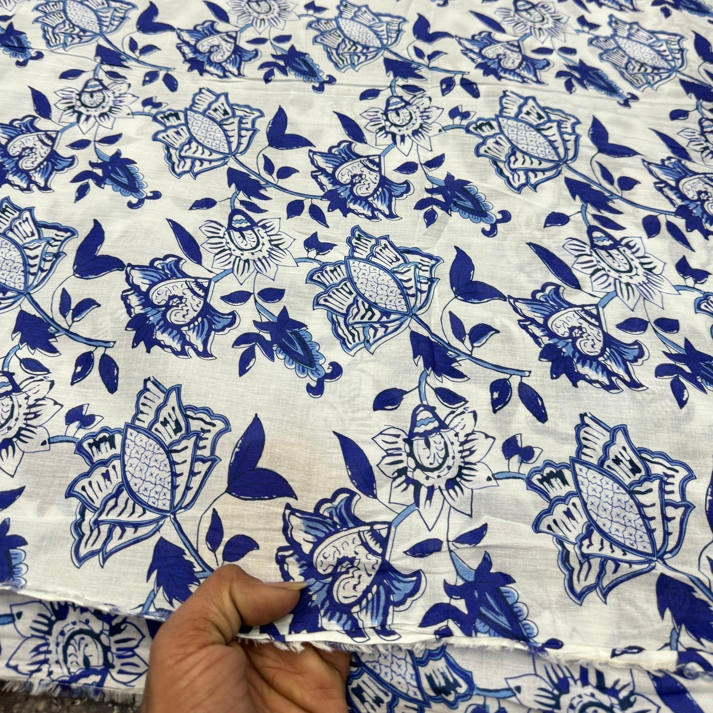 Buy cambric Cotton Blue Shrub Printed Fabric