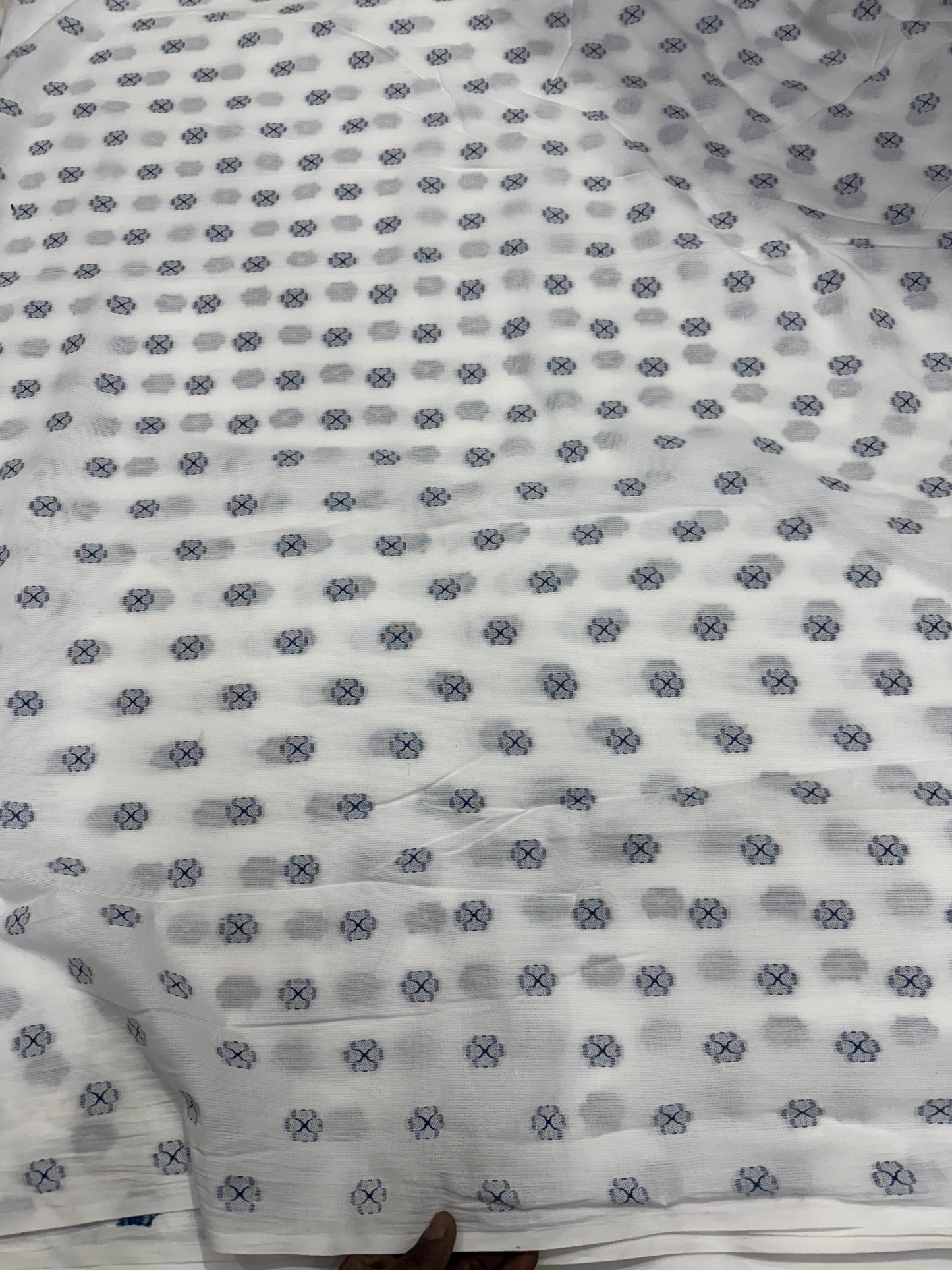Buy Cotton Jacquard White Base Blue Butta Fabric