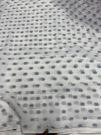 Buy Cotton Jacquard White Base Blue Butta Fabric