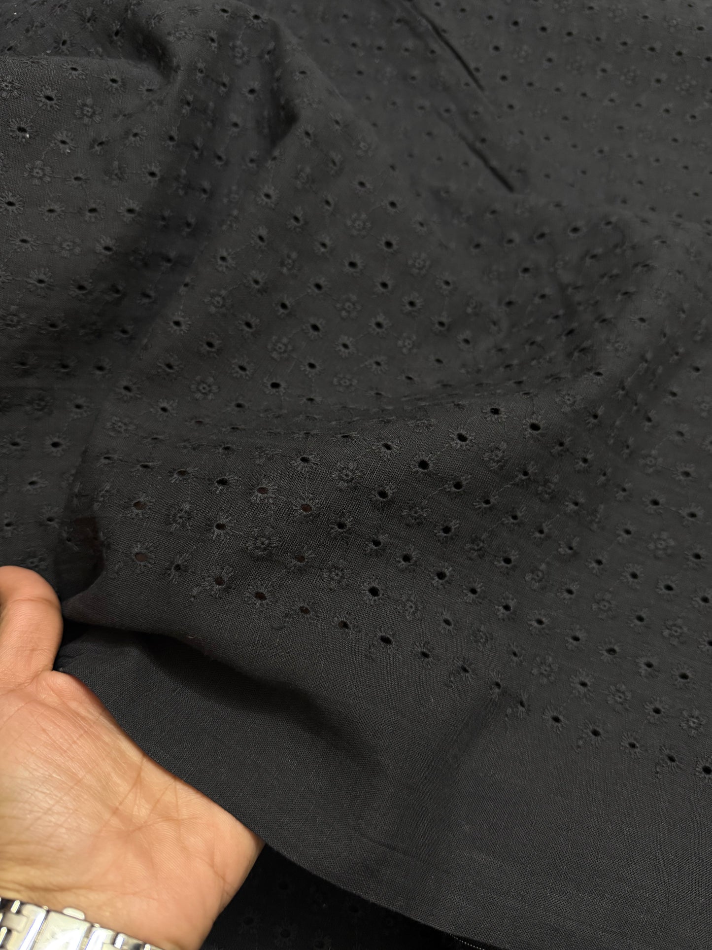 Buy Linen Black Hakoba Flowery Cutwork