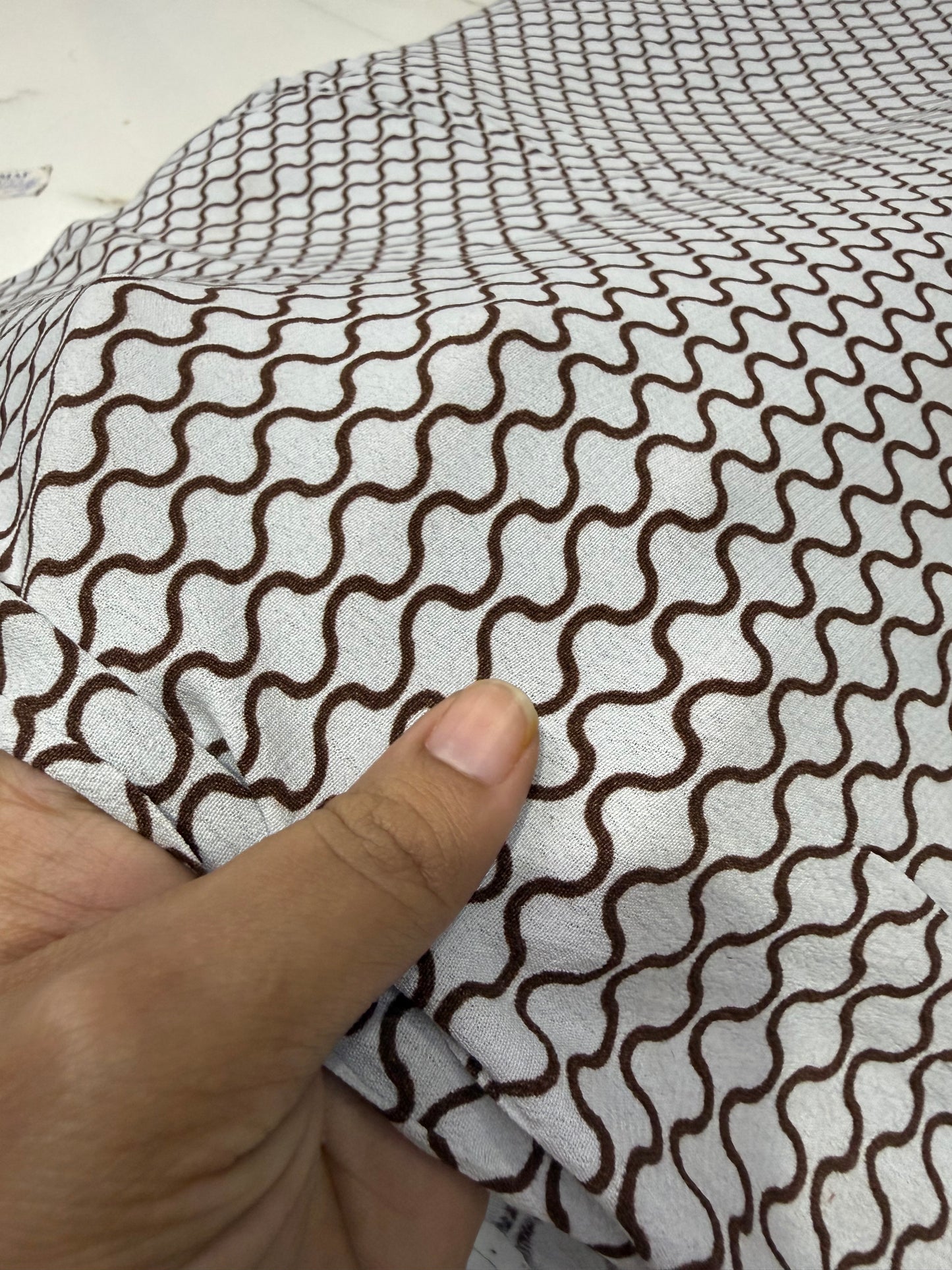 Buy Viscose Crepe Brown Damask Grey Base Printed Fabric