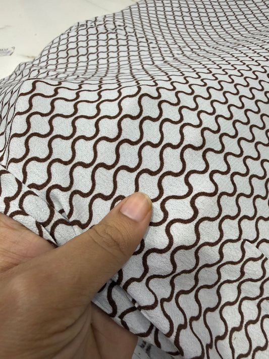 Buy Viscose Crepe Brown Damask Grey Base Printed Fabric