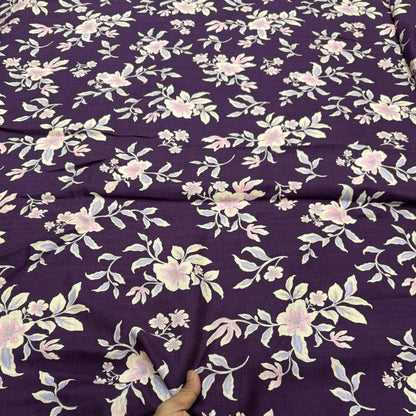 Buy 100% Pure Linen Violet Floral Printed Fabric