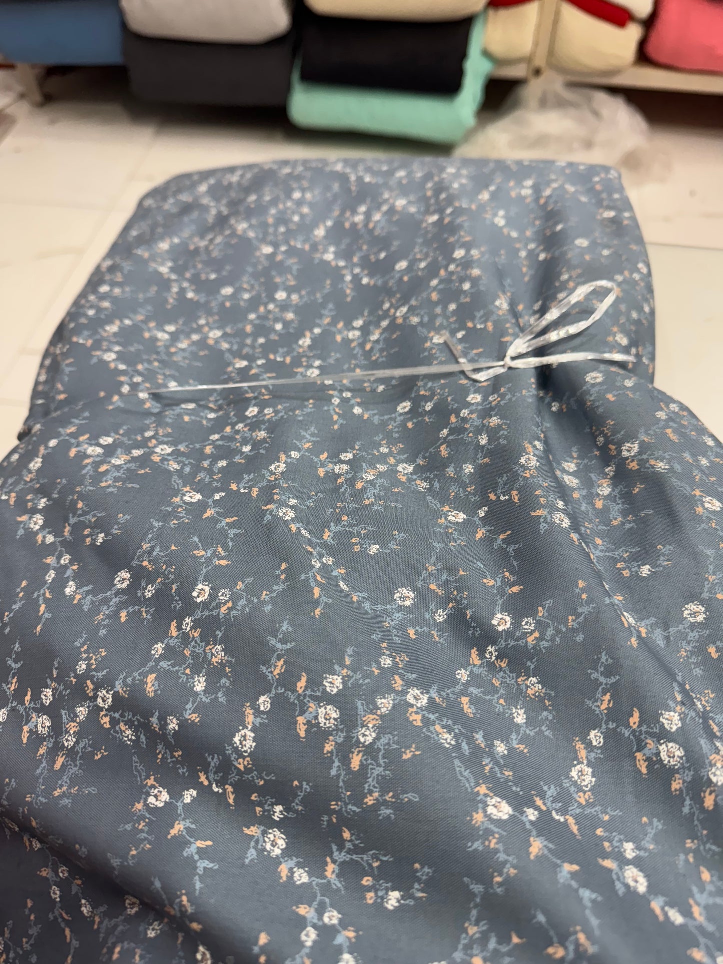 Buy 50s Poplin Denim Blue Colour Floral Printed Fabric