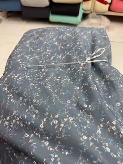 Buy 50s Poplin Denim Blue Colour Floral Printed Fabric