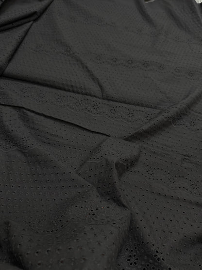 Buy Linen Black Hakoba With Border Flowery Cutwork