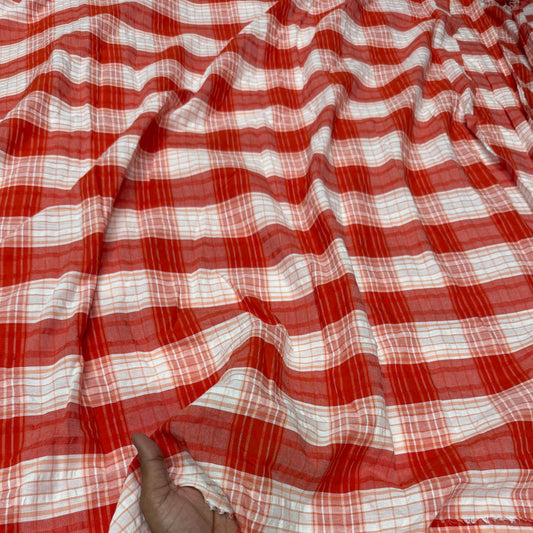 Premium Seersucker Red Tartan Check Fabric
