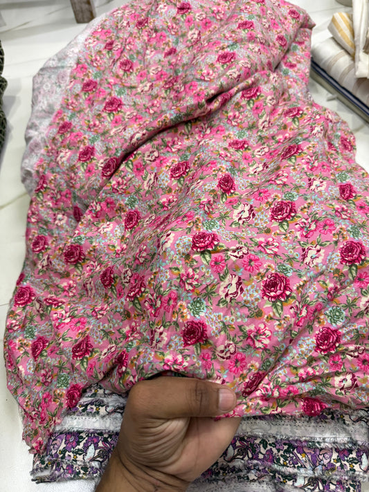 Buy Cotton Viscose Twill Pinkish Floral Fabric
