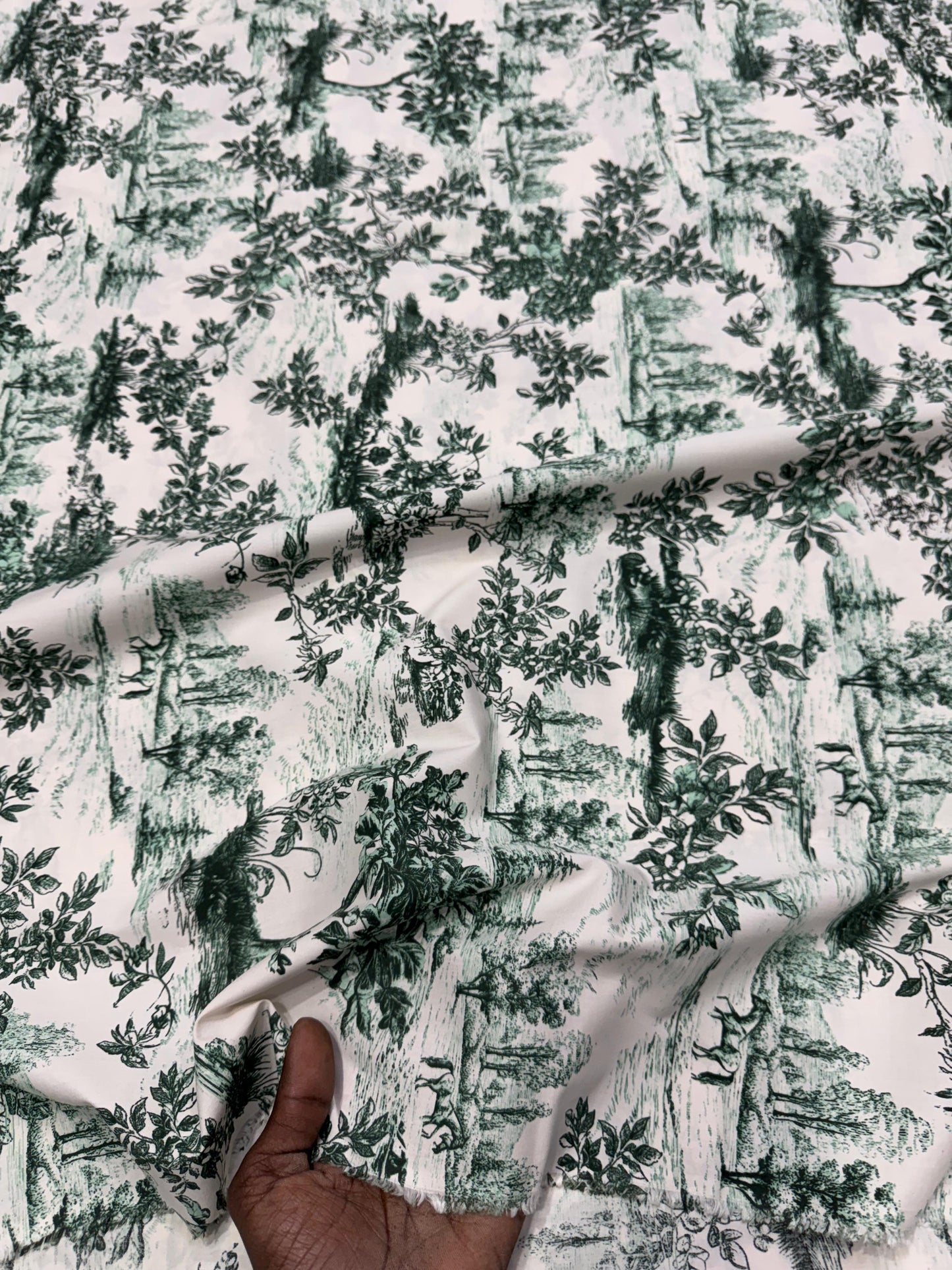 Buy 50s Poplin Toile Green Black Printed Fabric