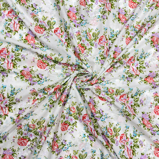 Buy Cotton Cambric Rose Side Floral Fabric