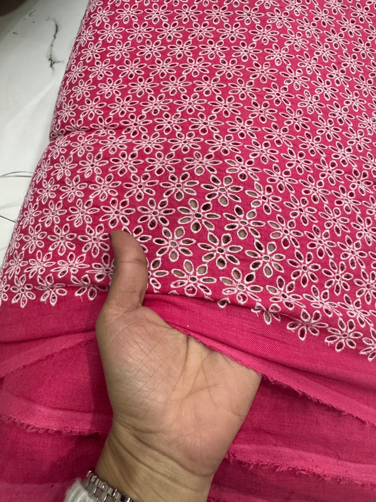 Buy Linen Hot Pink Hakoba Heavy Flowery