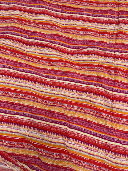 Rayon Crinkled Abstract Red Yellow Stripe Fabric