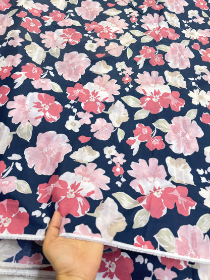 Buy Poplin Navy Blue Base Abstract Floral Printed Fabric