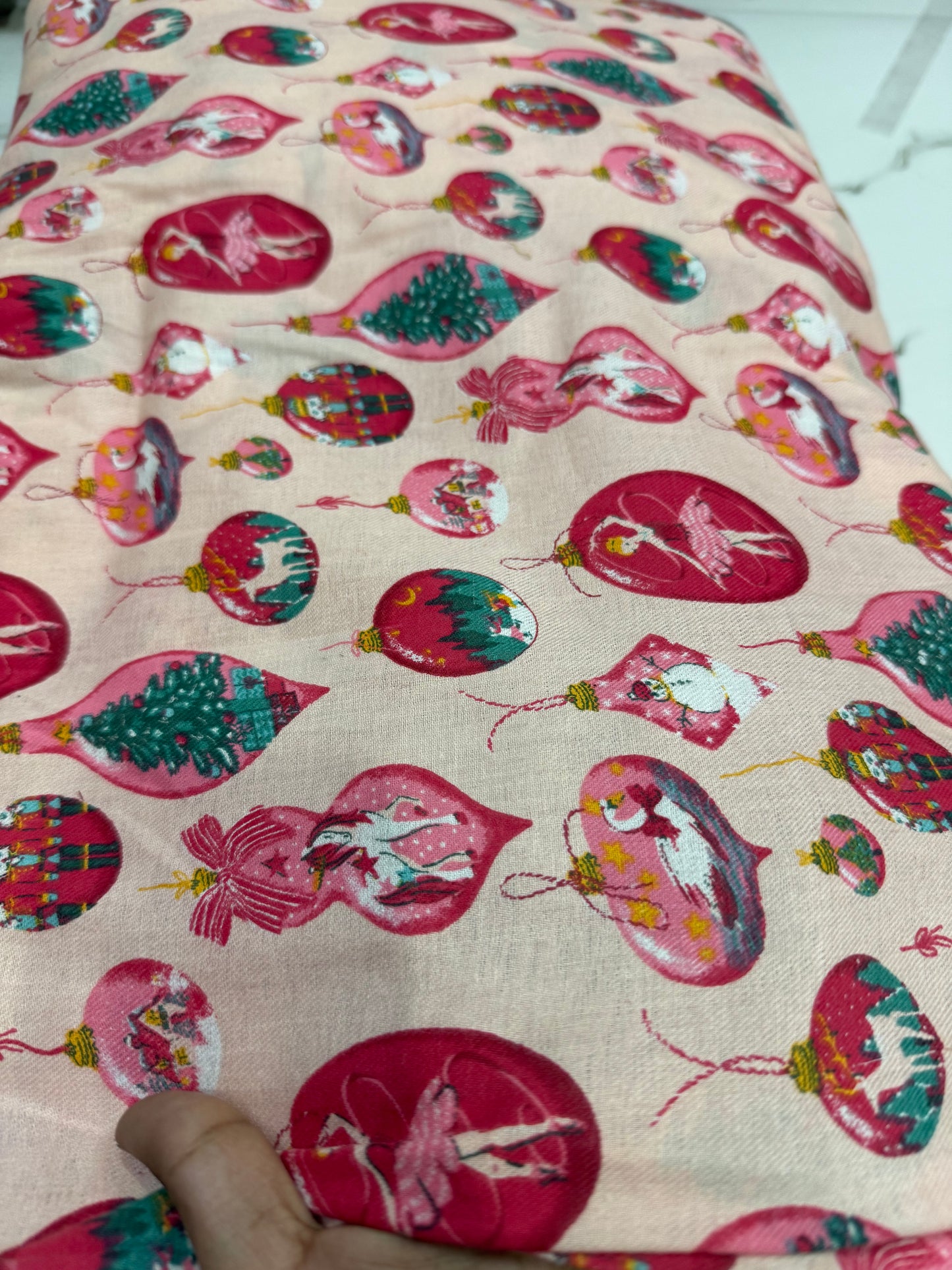 Buy Cotton Gauge Pink Base Christmas Fabric
