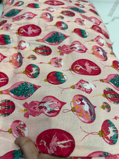 Buy Cotton Gauge Pink Base Christmas Fabric