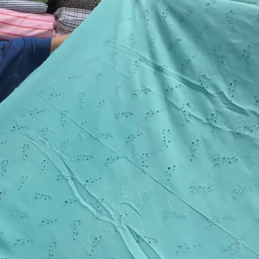 Buy Cotton Hakoba Tiffany Blue Leaf Cutwork Embroidery