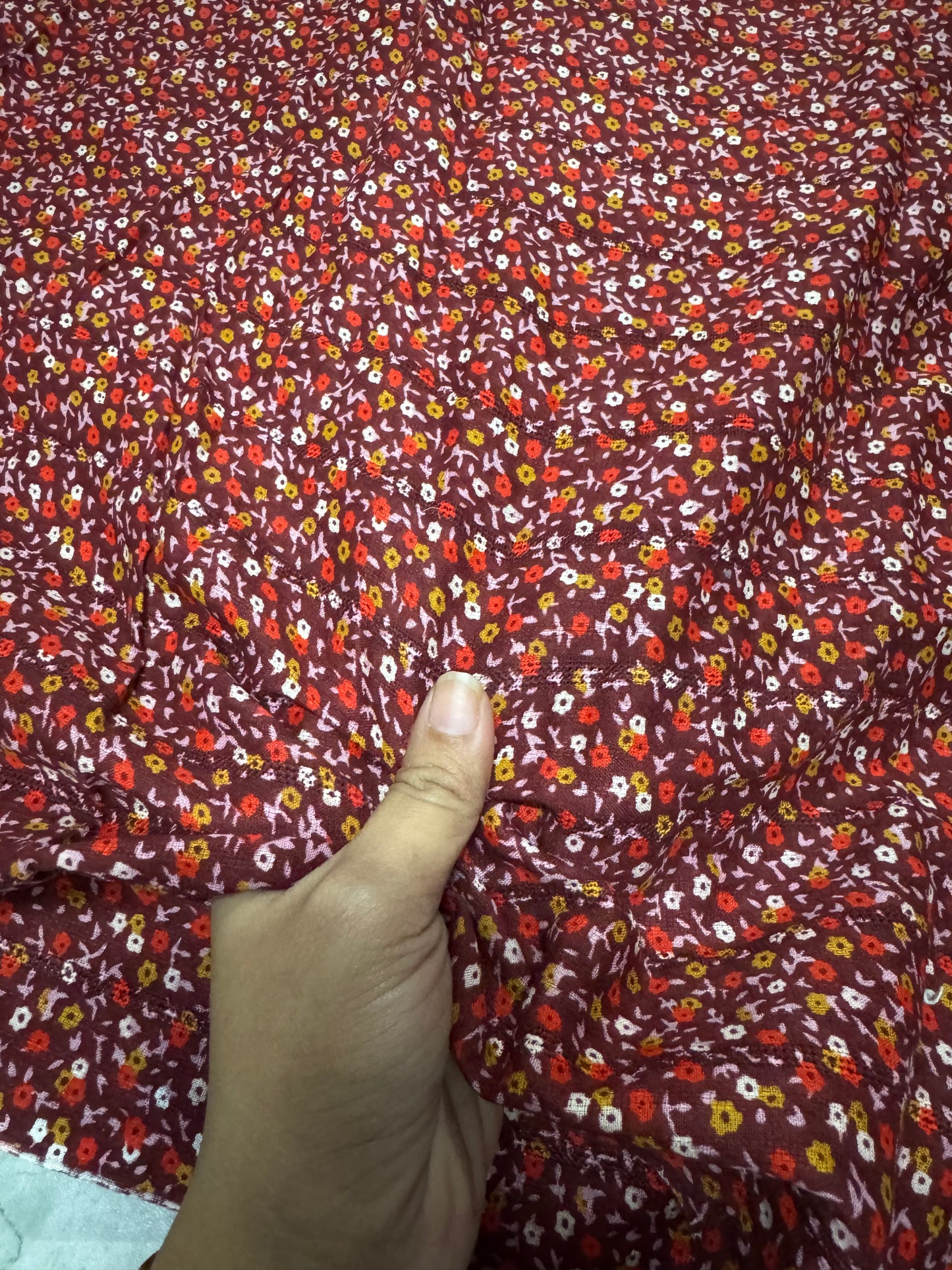 Buy Viscose Crepe Red Base Tiny Floral Printed Fabric