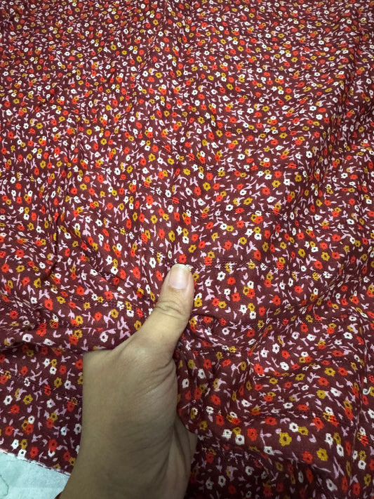 Buy Viscose Crepe Red Base Tiny Floral Printed Fabric