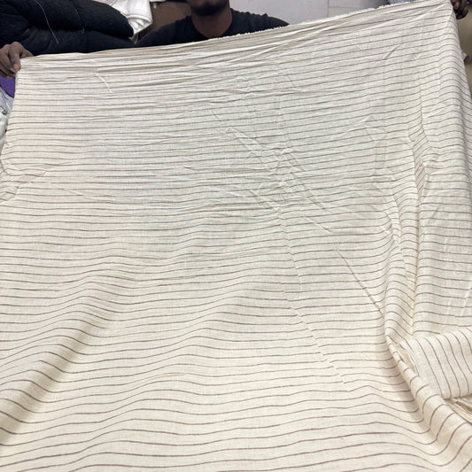 Buy Cotton Linen Beige Base Brown Stripe Printed Fabric