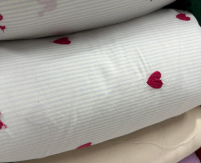 Buy Poplin Blue Stripe Heart Embroidery Fabric