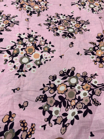 Buy Pure Linen Pink Base White Flower Fabric