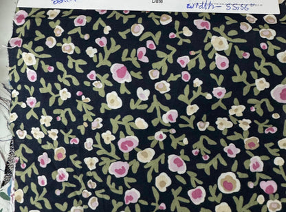 Buy Mul Cotton Navy Green Flower Printed Fabric - MAF