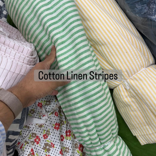 Buy Cotton Linen Green Stripe Fabric