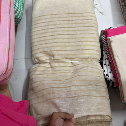 Buy Pure Linen Ivory Base Beige Stripe Fabric