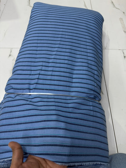 Buy Cotton Linen Blue Base Dark Blue Stripe Fabric