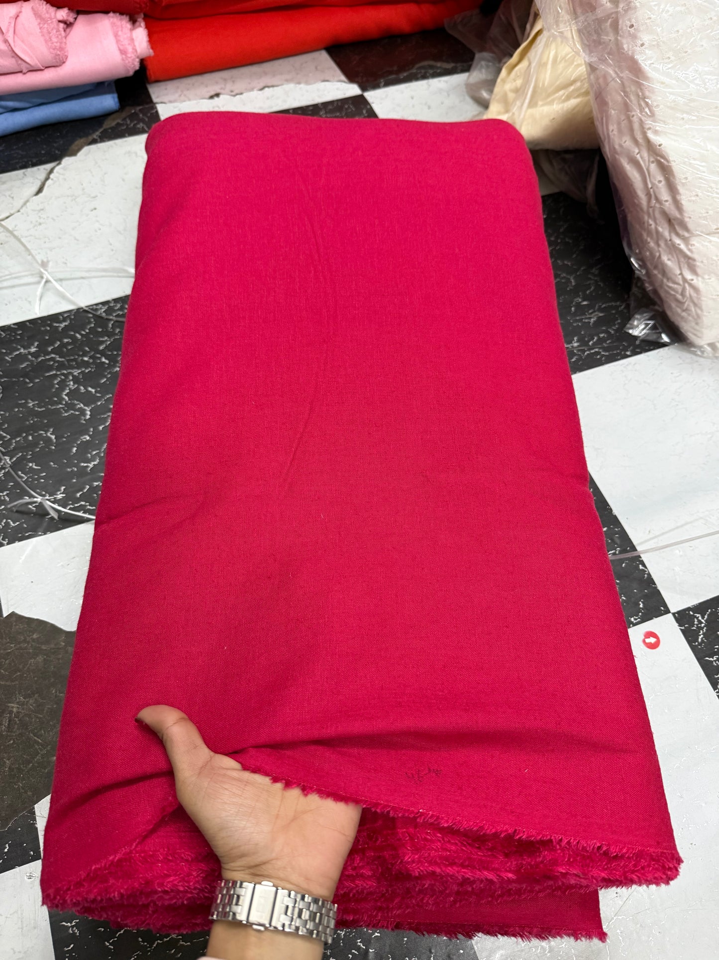 Buy Pure Linen Solid Deep Pink Fabric