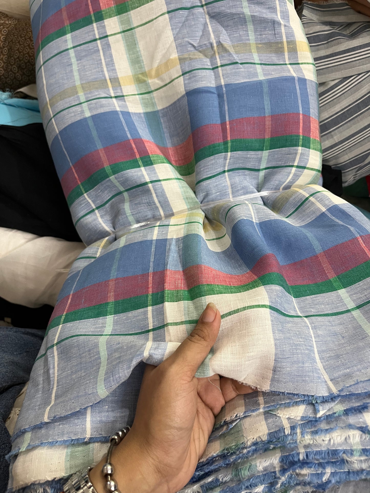 Buy Pure Linen Shirting Check Fabric