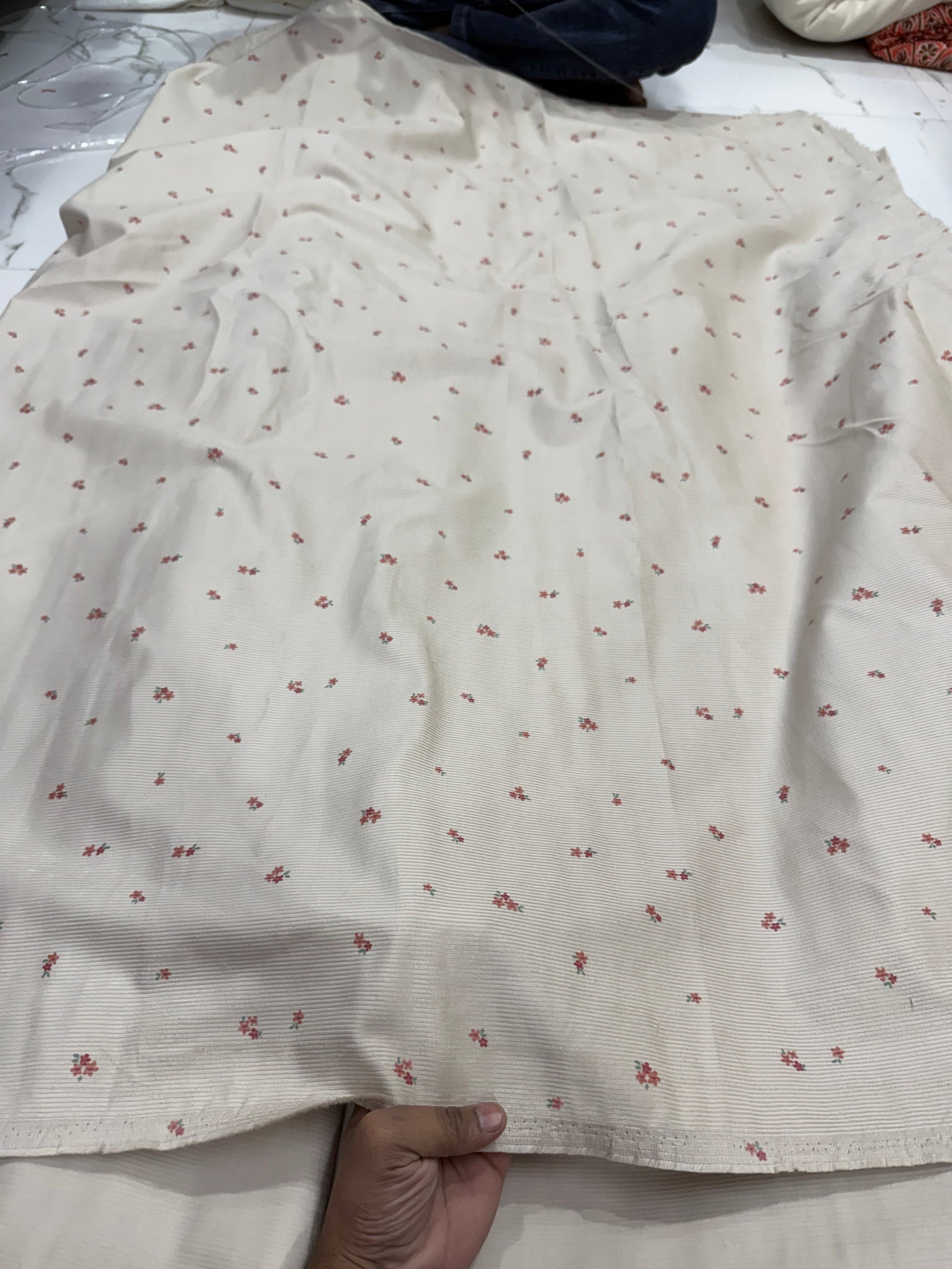 Buy Corduroy Solid Beige Base Floral Print 11 Wale Fabric 