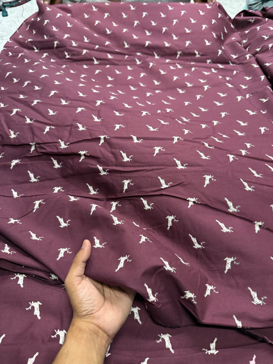 Buy Wine Poplin Reindeer Printed Fabric
