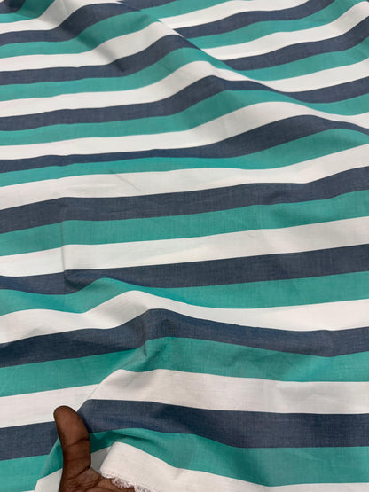 Buy 50s Poplin Green Black White Stripe Fabric