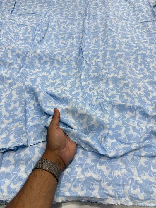 Buy Natural Viscose Crepe Horse Printed Fabric