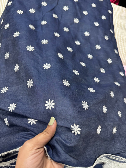 Buy Blue Denim Daisy Flower Embroidery Fabric