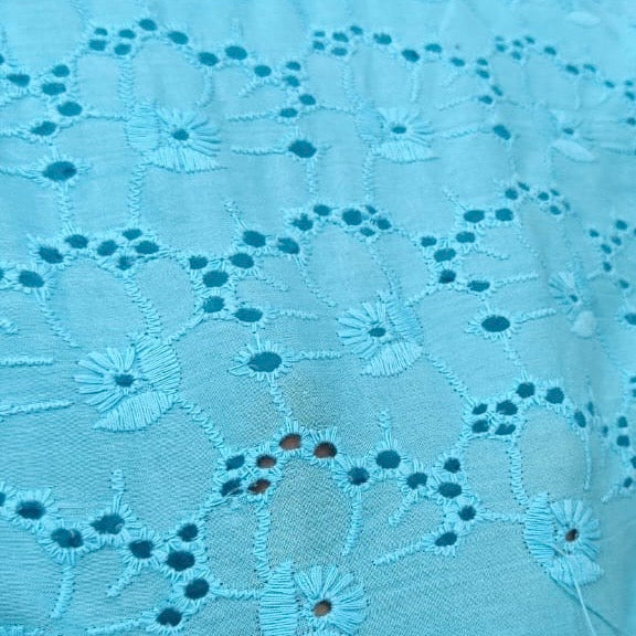 3D Cotton Hakoba Sky Blue Daisy Pattern Embroidery