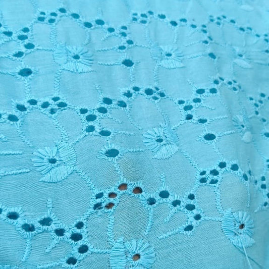 3D Cotton Hakoba Sky Blue Daisy Pattern Embroidery