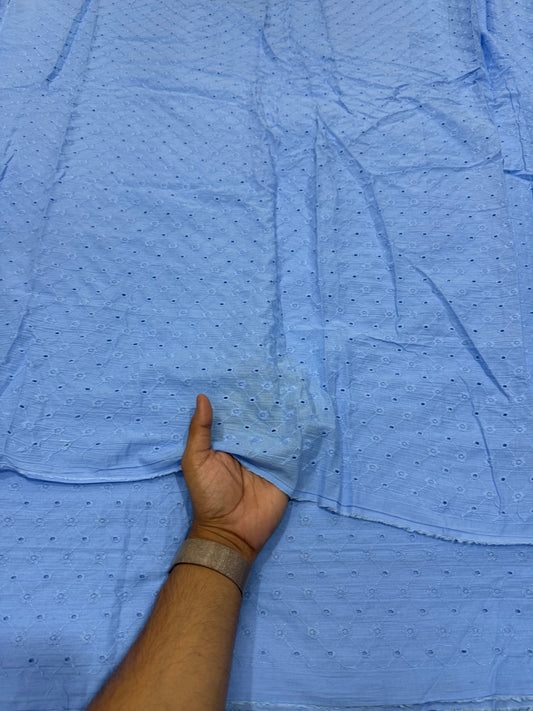 Buy Cotton Hakoba Aqua Blue Zig Zag Pattern Embroidery