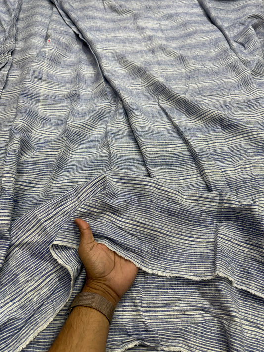 Buy Lab Certified Pure Linen Blue White Yarn Dyed Stripe Fabric