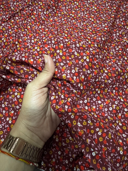 Buy Viscose Crepe Red Base Tiny Floral Printed Fabric