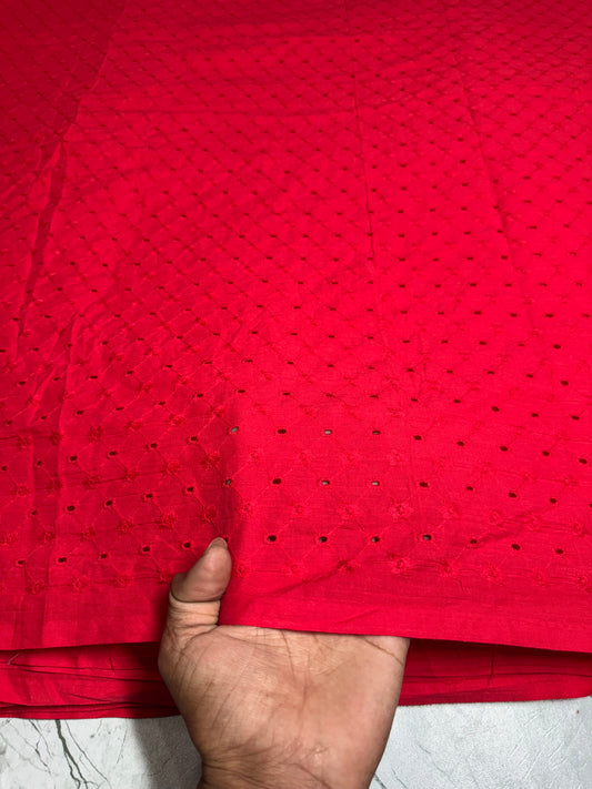 3D Cotton Hakoba Red Zig Zag Pattern Embroidery