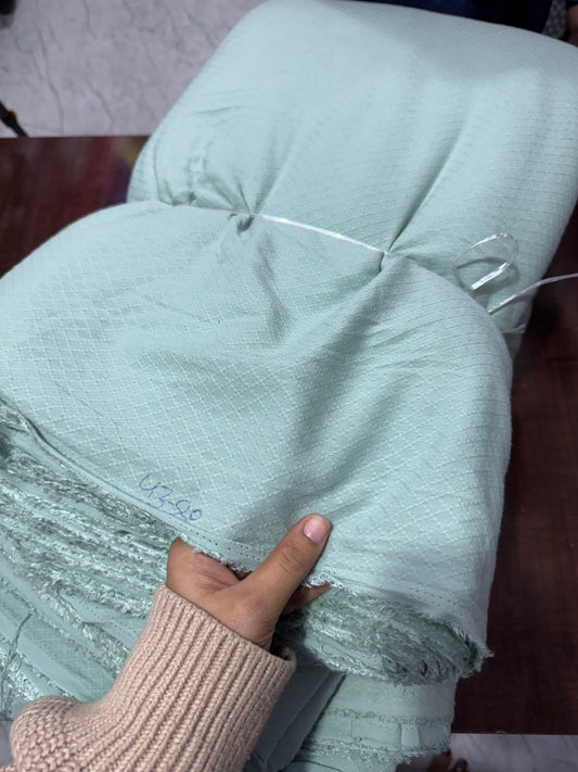 Buy Poplin Dobby Solid Mint Green Diagonal Check Dobby Work Fabric