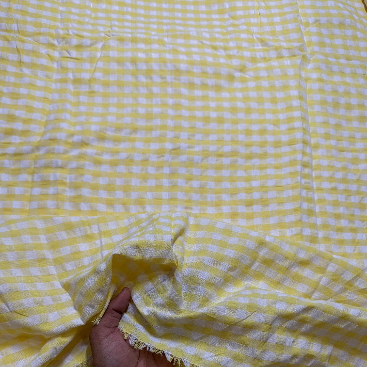 Premium Seersucker Gingham Yellow & White Check Fabric