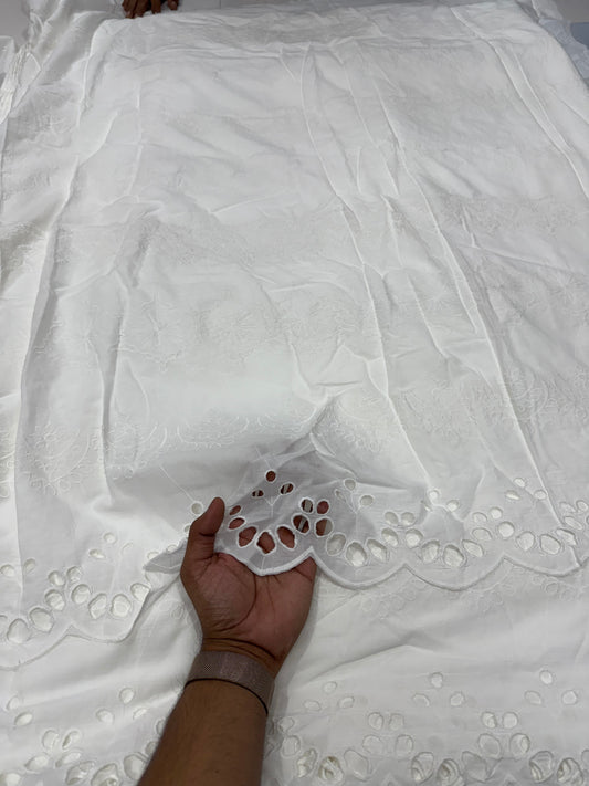 Buy Cotton Bleach White Hakoba Below Embroidery SKU2.14