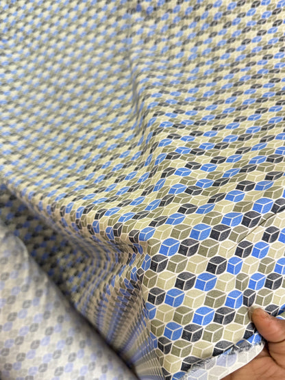 Buy Cotton Poplin Shirting Coloured Cube Printed Fabric