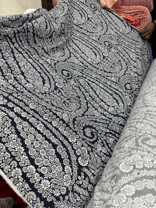 Buy Cotton Poplin Bold Black Base Paisley Floral Printed Fabric
