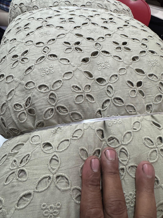 Buy Cotton Hakoba Dove Grey 5 Diamond Cutwork Fabric