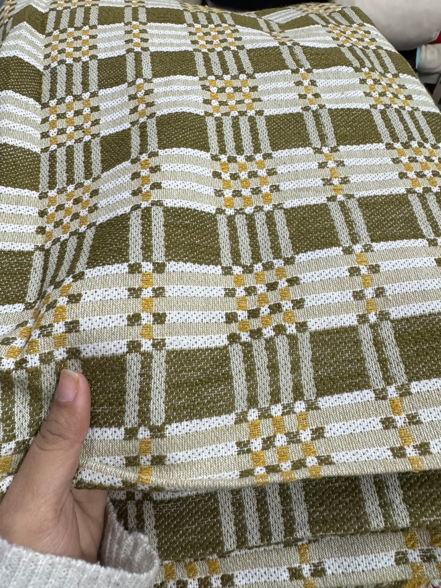 Buy Cotton Heavy Jacquard Green Yellow Check Fabric