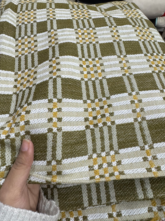 Buy Cotton Heavy Jacquard Green Yellow Check Fabric